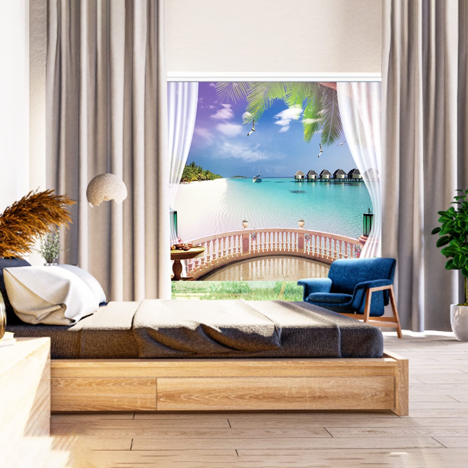 Rollo Rollos für Fenster Rollos mit Blick Auf den Urlaub am Meer für Fensterverdunkelung 60cm / 80cm / 100cm / 120cm / 140cm Breit, Jalousien für Innen, Schlafzimmer, Küche, Wohnzimmer