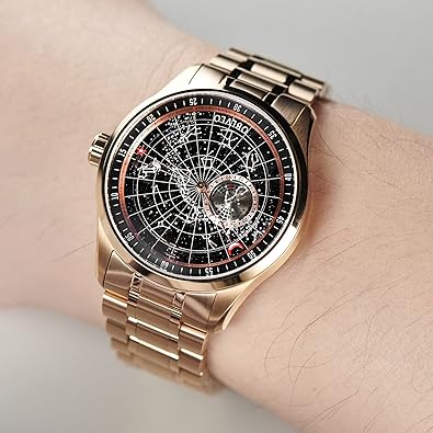 OBLVLO Luxury Men's Watch, Rose Gold Stainless Steel, Constellation Dial Design, Blue Face