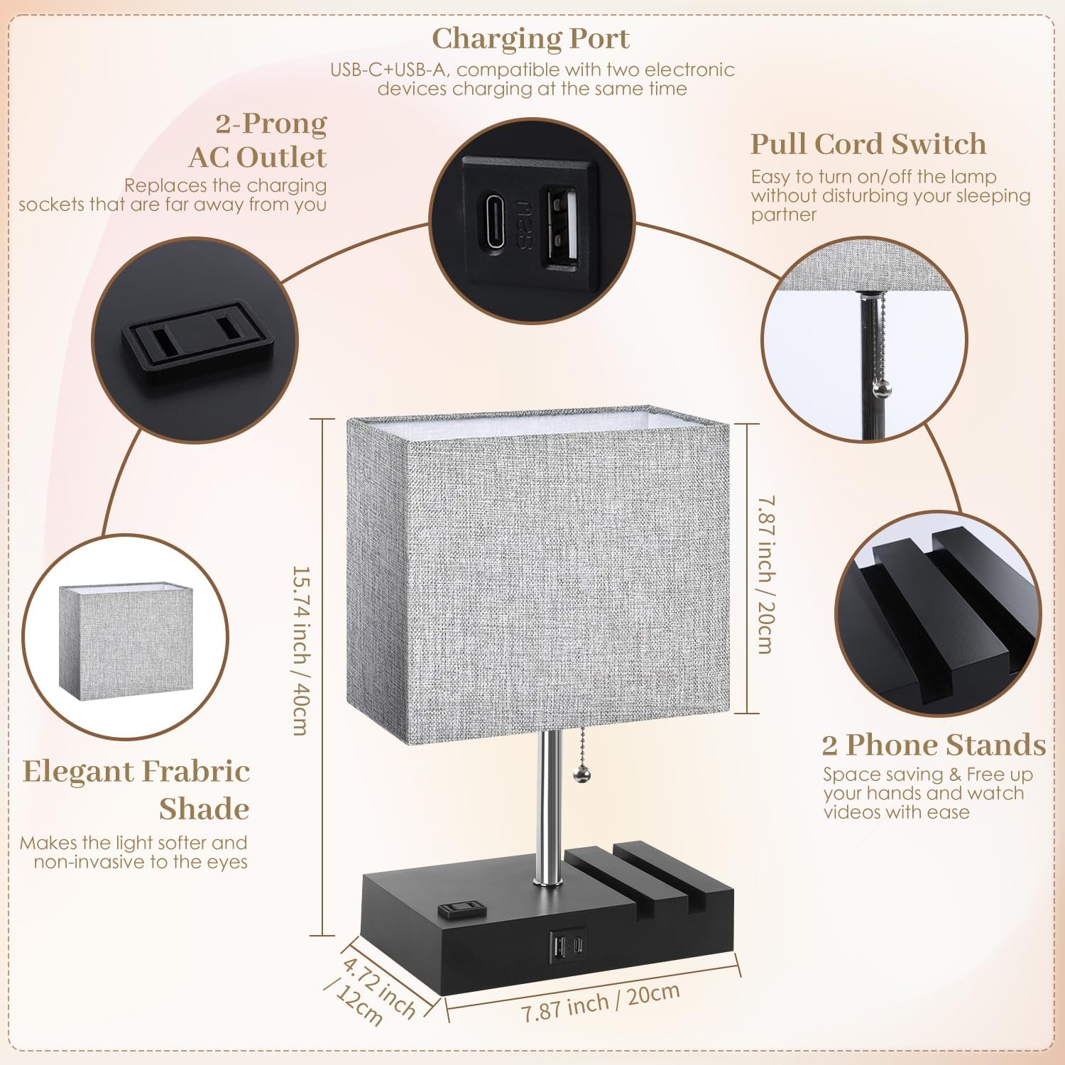 Smart RGB Dimmable Table Lamp Work with Alexa&APP&Remote Control, Bedside Desk Lamp with Charging Ports&Outlet&Phone Stand, Music Sync Nightstand Lamp for Bedroom Living Room Office Dorm