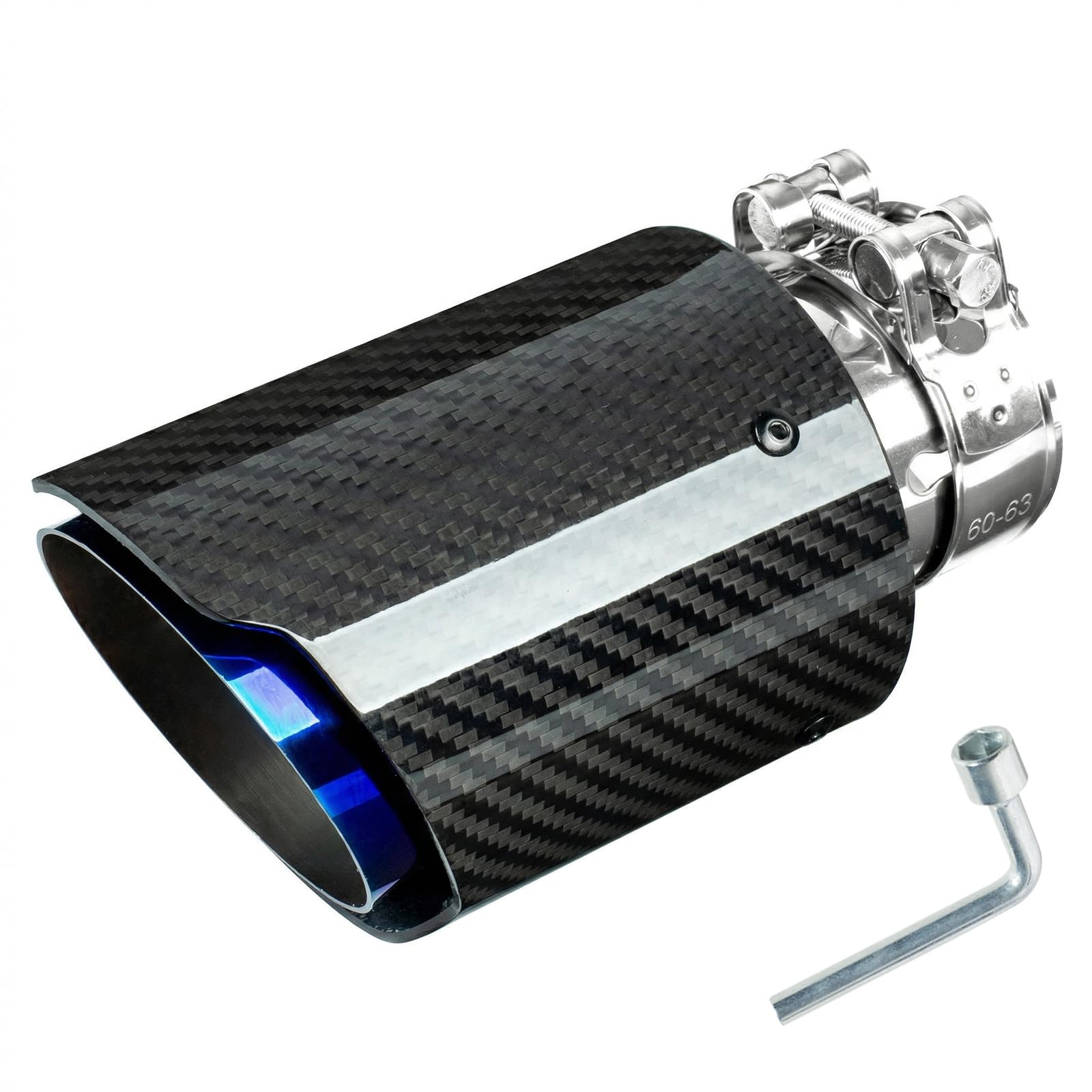 Catekro 60mm Terminale Scarico Auto Universale, 6,6 Pollici di Lunghezza Uscita Scarico in Acciaio Inox 304 & Fibra di Carbonio Tubo Terminale Marmitta Sportivo Fissare con Bulloni Chiave (Blu Nero)