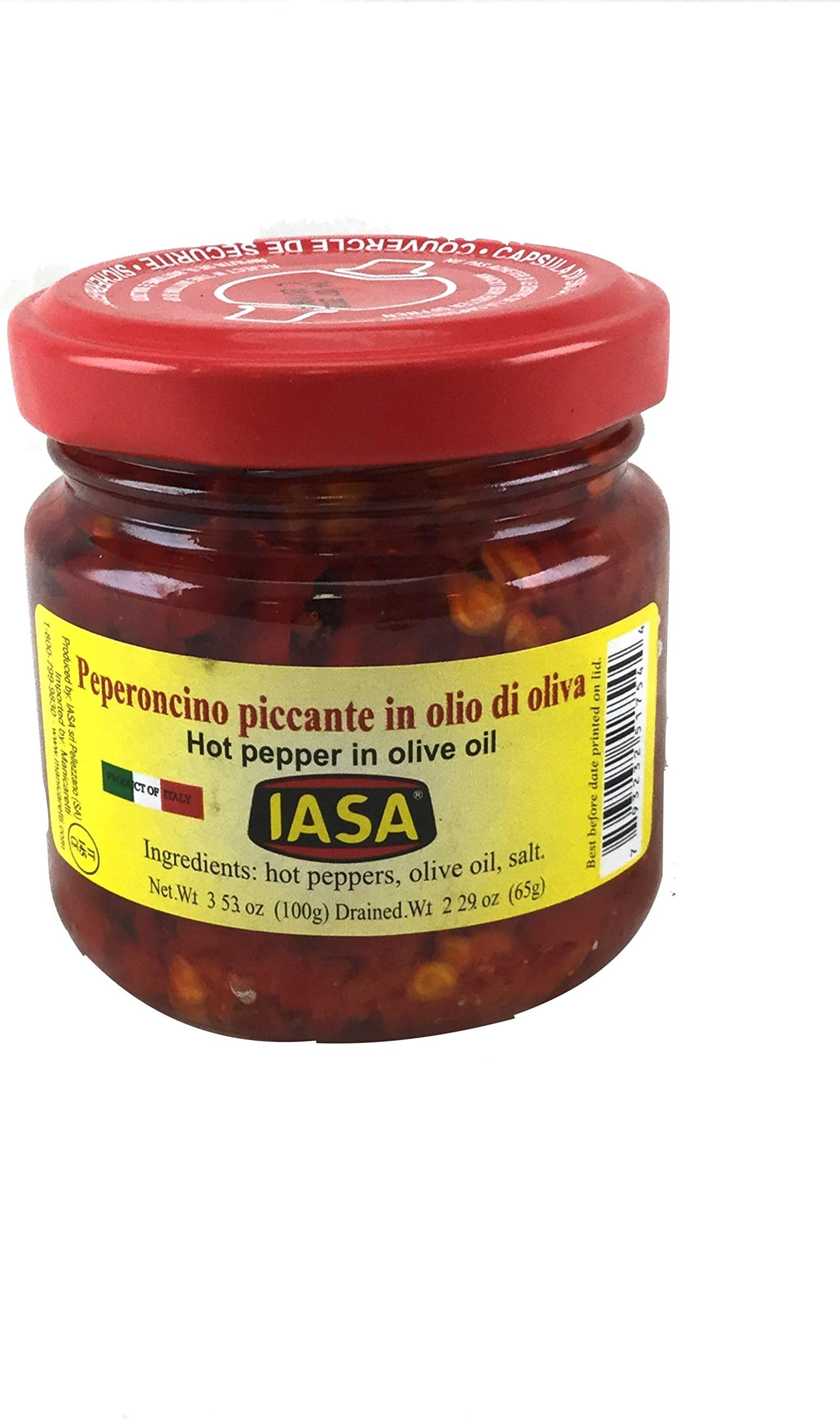 Iasa Peperoncino Piccante Hot Red Peppers in Olive Oil 100 Gr Jar