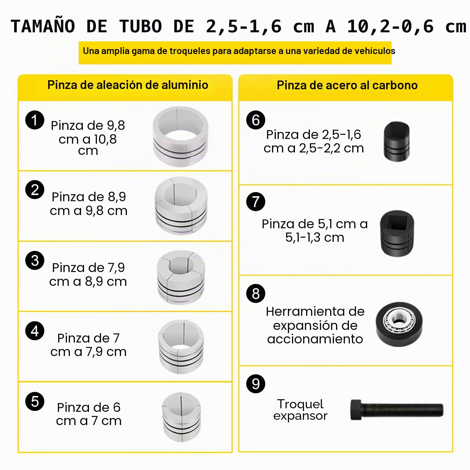 VEVOR Expansor de tubo de escape hidráulico tamaño 1-5/8" a 4-1/4" estirador de tubo hidráulico manual 10T 4 troqueles 2 cajas de almacenamiento para tubos de cobre y aluminio reparación de automóvil
