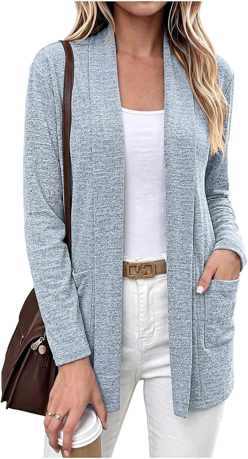 Women's Shawl Collar Open Front Knit Cardigan Long Sleeve Sweater