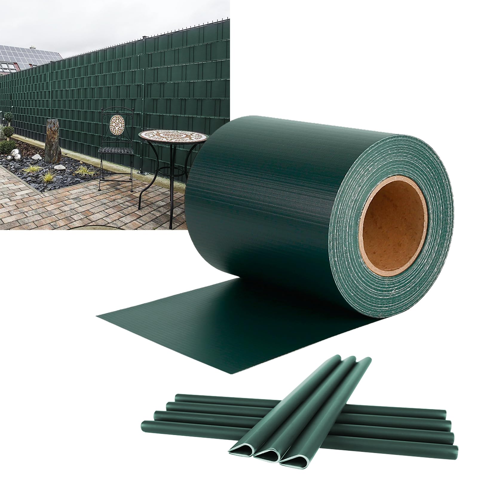 YUENFONG 65 m x 19 cm PCW, folia maskująca z 30 klipsami mocującymi, podwójny pręt, ochrona przed wzrokiem 450 g/m², ogrodzenie ogrodowe, ochrona przed wiatrem, kolor zielony