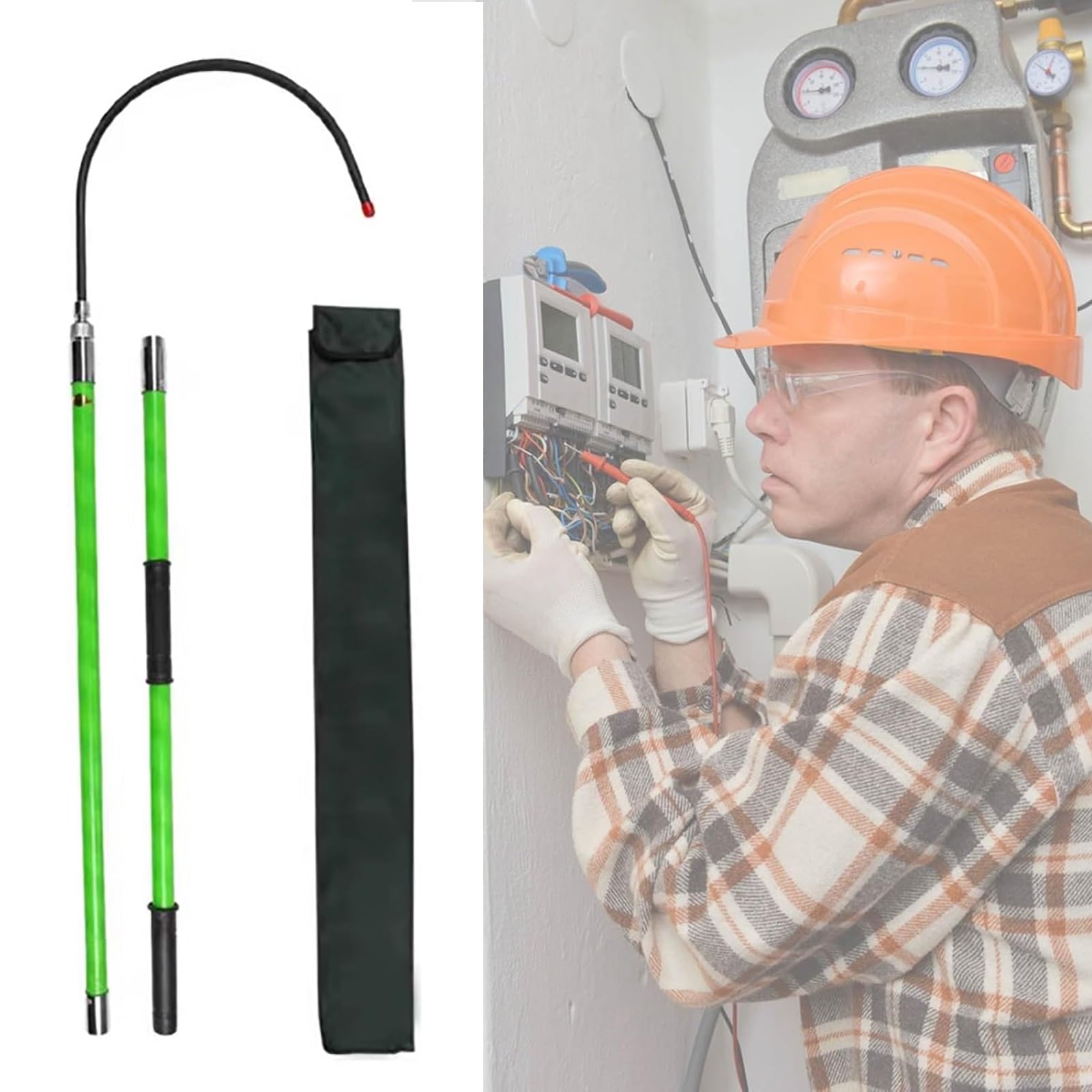 MSHGSKU High Voltage Insulated Rescue Hook - 3m/9.8ft Electrocution Emergency Pole, Anti-Electrocution Rescue Tool for Power Stations & Factories, Safety Equipment for Electricians