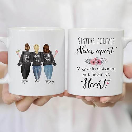 Miniatura 40 de Gossby Taza de café personalizada para hermana, regalo personalizado con diseño, nombre, 11 onzas, 15 onzas, cumpleaños, Navidad, regalo de larga 3
