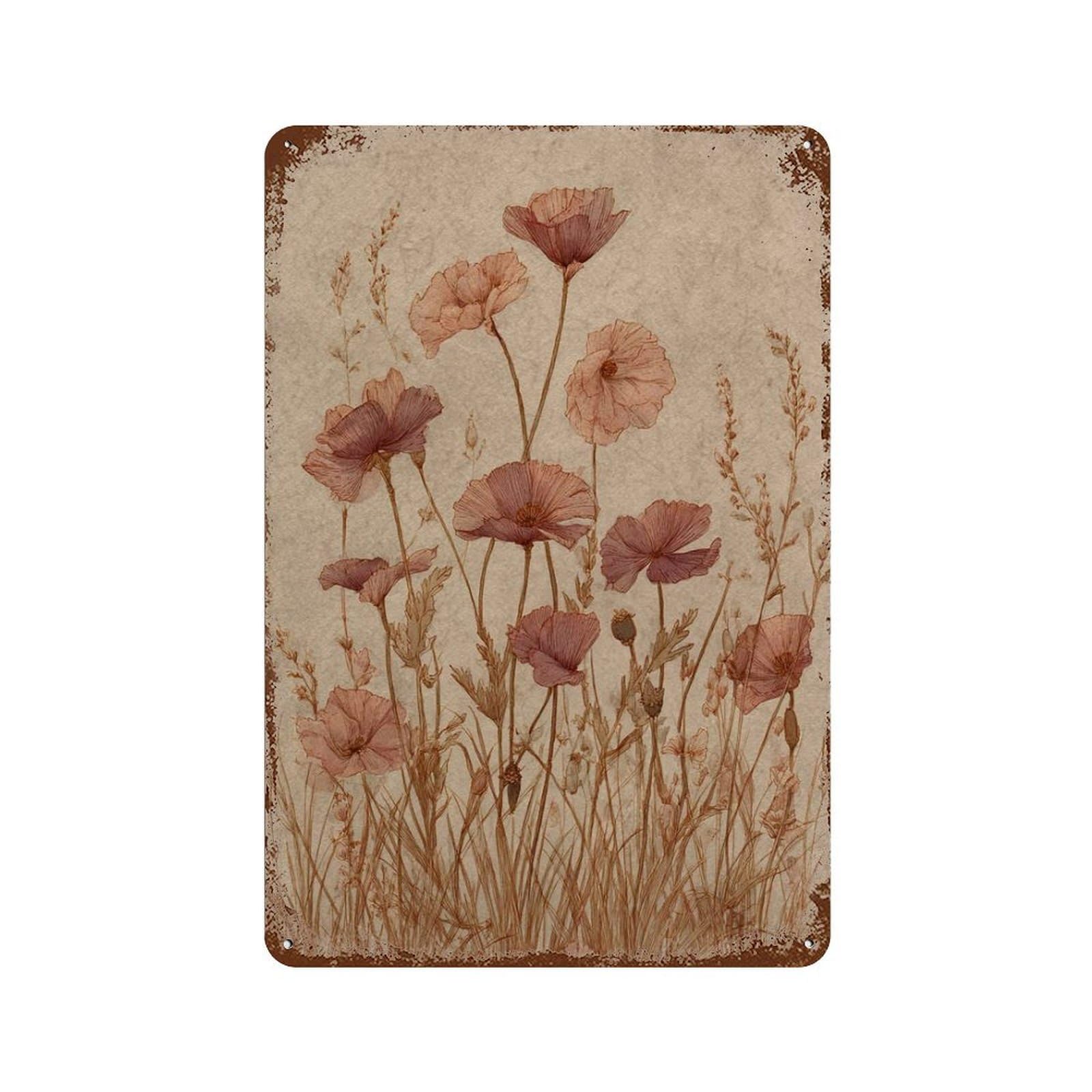 xiaoxiaoshen Botanical Flower Pink Wildflower Rustic Cottagecore Antique Style Floral Wall Decor Art Metal Tin Poster Modern Home Decor Art Home Bar Shop Decorations Vintage Sign 30x20cm