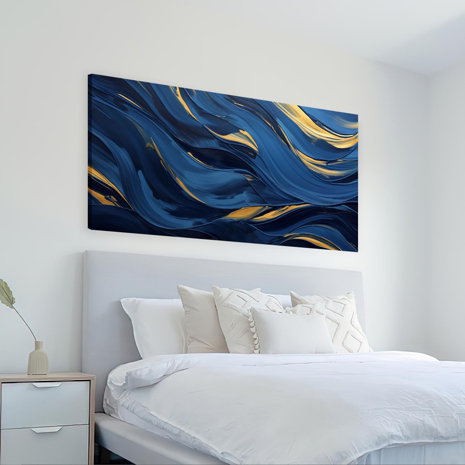 CGXLB Stampa Su Tela Floreale Blu Navy - Set Da 3 Pezzi, 30,5 X 40,6 Cm - Decorazione Da Parete Minimalista, Stile Acquerello, Per Camera Da Letto, Soggiorno, Ragazze E Donne