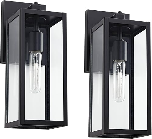 Miniatura 2 de John Timberland Titan - Juego de 2 lámparas de pared modernas para exteriores, marco rectangular negro místico del atardecer al amanecer, paneles de