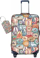Capa de bagagem lavável, etiqueta de bagagem, presentes de aniversário de viagem para homens e mulheres (P 45-53 cm bagagem), Branco, Large, World Stamp