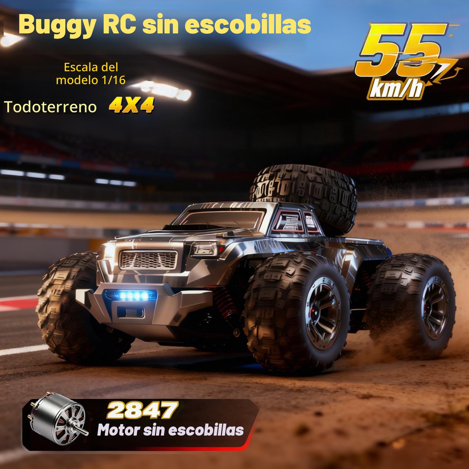 Coche teledirigido sin escobillas, coche teledirigido 1/16, 55 km/h, camión teledirigido de alta velocidad, camión teledirigido 4WD All Terrains, camión teledirigido, 2,4 GHz RC Crawler con 2