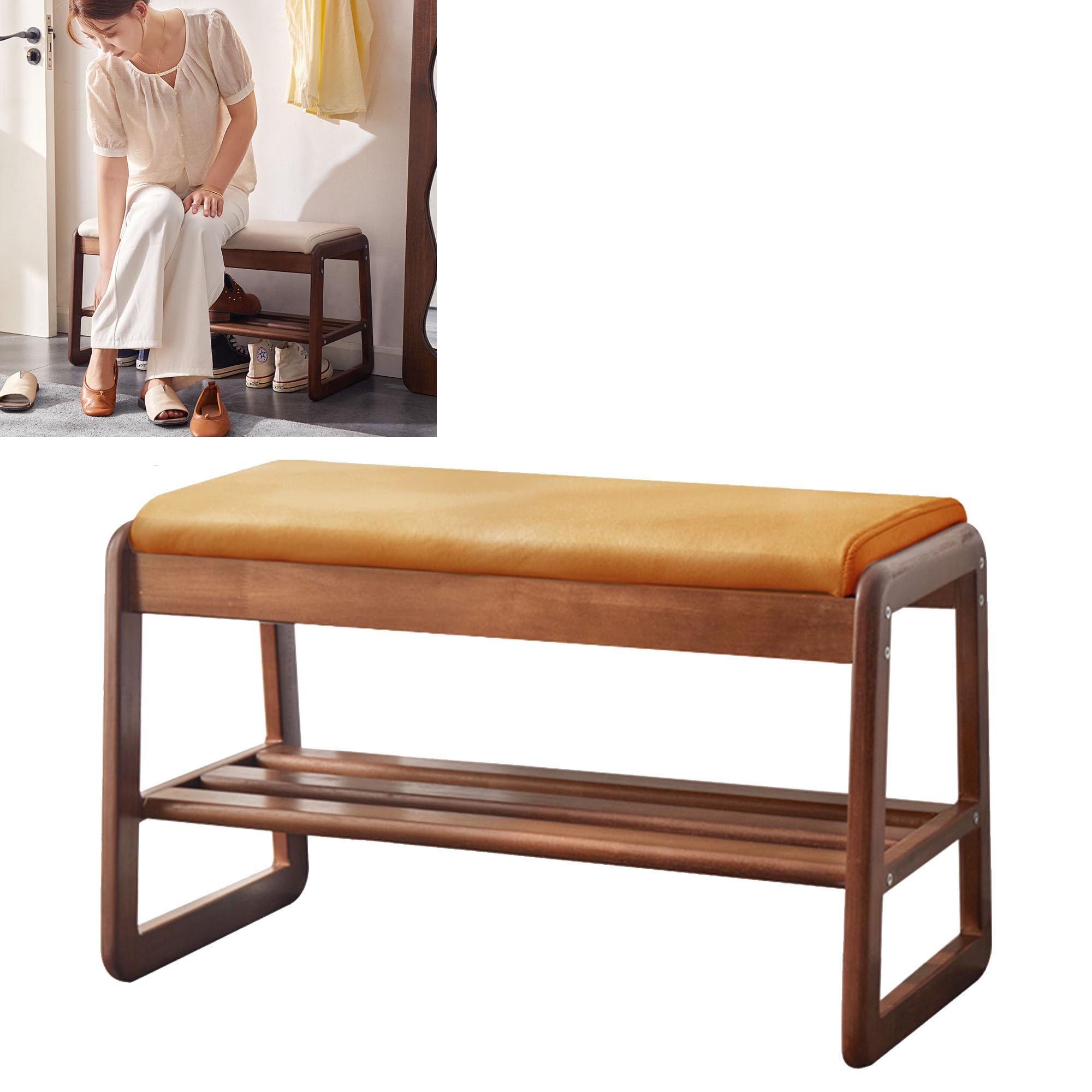 Banc à chaussures moderne orange pour résoudre le manque de place dans l'entrée