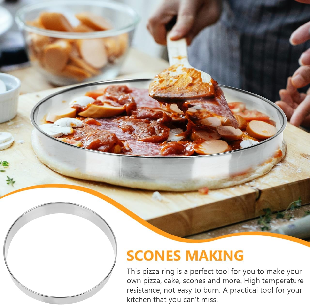 Yardwe 9.05 Inch Pizza Saucing Ring Stainless Steel Round Pizza Baking Tool for Dough Crumpets Pastry Preparation Kitchen Accessory Easy to Clean