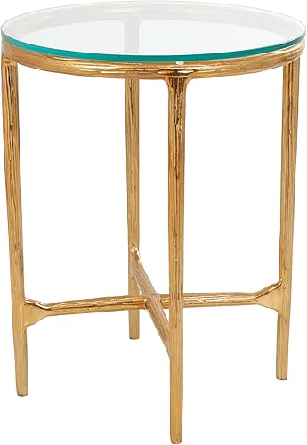 Miniatura 5 de Deco 79 Mesa auxiliar de metal de aluminio, mesa auxiliar texturizada con mesa de cristal, mesa auxiliar de 18 x 18 x 23 pulgadas, color dorado