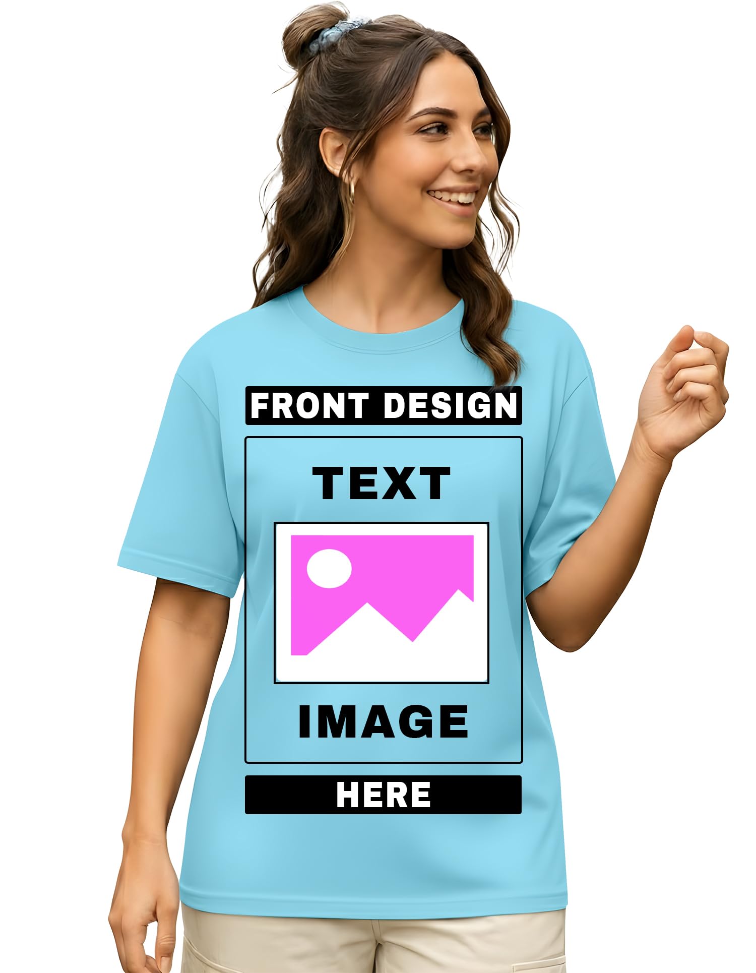 Women's Custom T-Shirt Personalized Photo Print | Design Your Own Text/Image Tee | 100% Cotton Round Neck Half Sleeve Casual T-Shirt for Women & Girls-picture-38