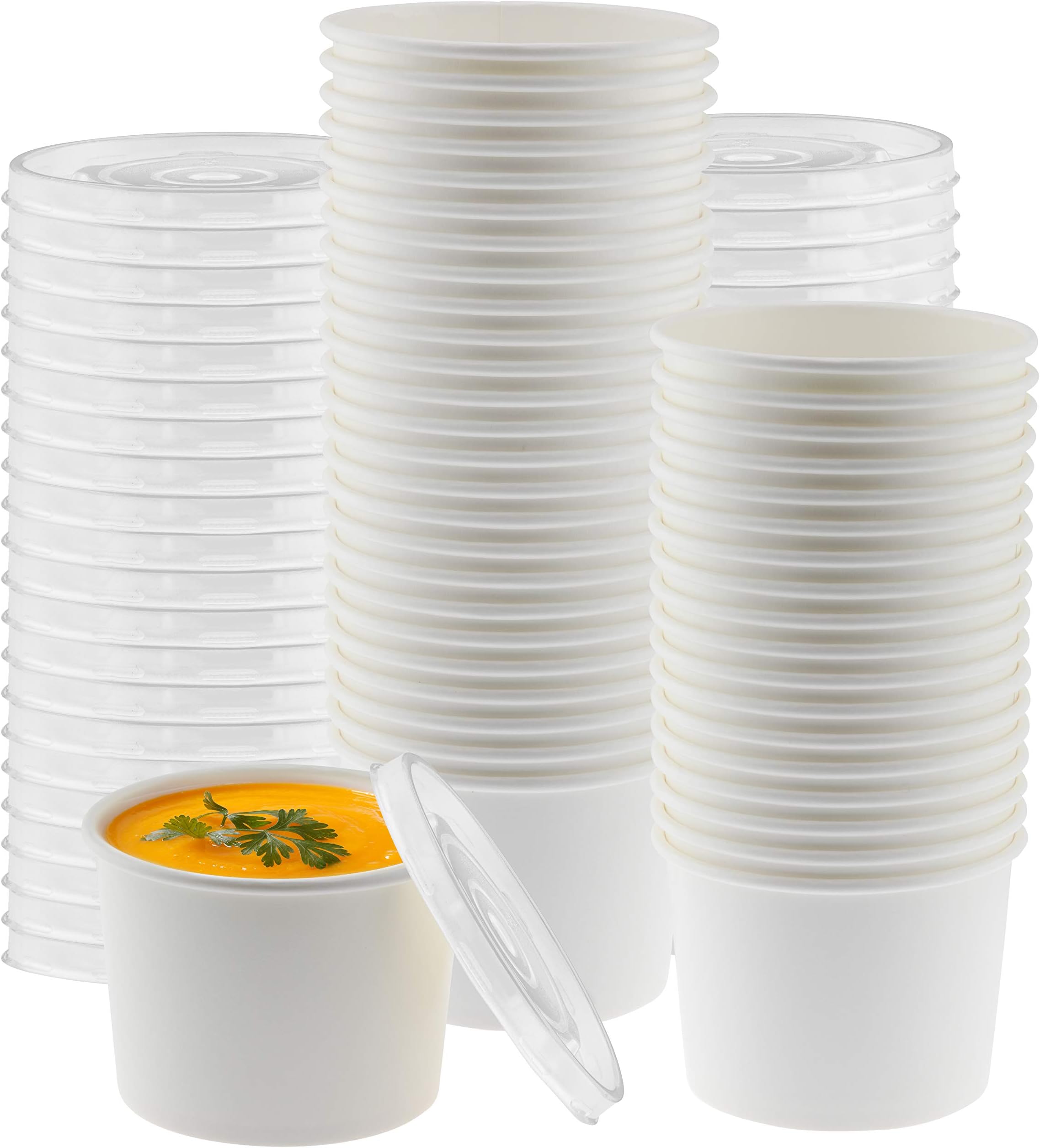 NYHI Paper Soup Storage Containers With Lids | 16 Ounce Insulated Take Out Disposable Food Storage Container Cups For Hot & Cold Foods | Eco Friendly To Go Soup Bowls With Plastic Lid | 50 Pack