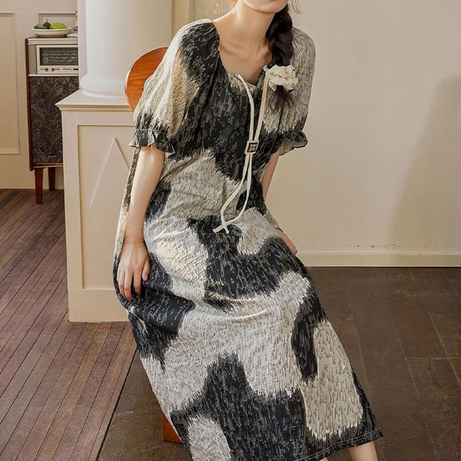 [GUREITOJP] ワンピース パジャマ 胸パッド付き 半袖 夏 レディース ルームワンピース 寝間着 部屋着 Tシャツ ネグリ