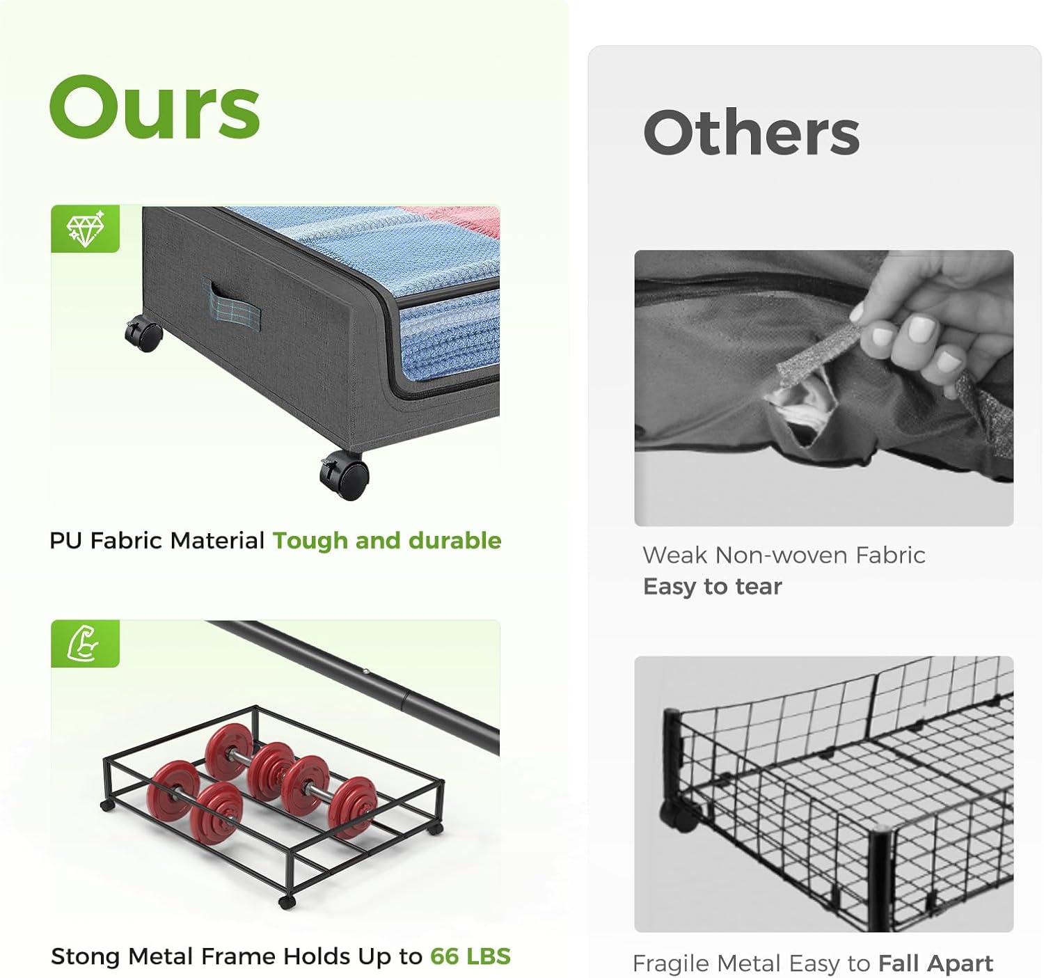 INVOCOO 4 Pack Under Bed Storage with Wheels, Easy Pullout Under Bed