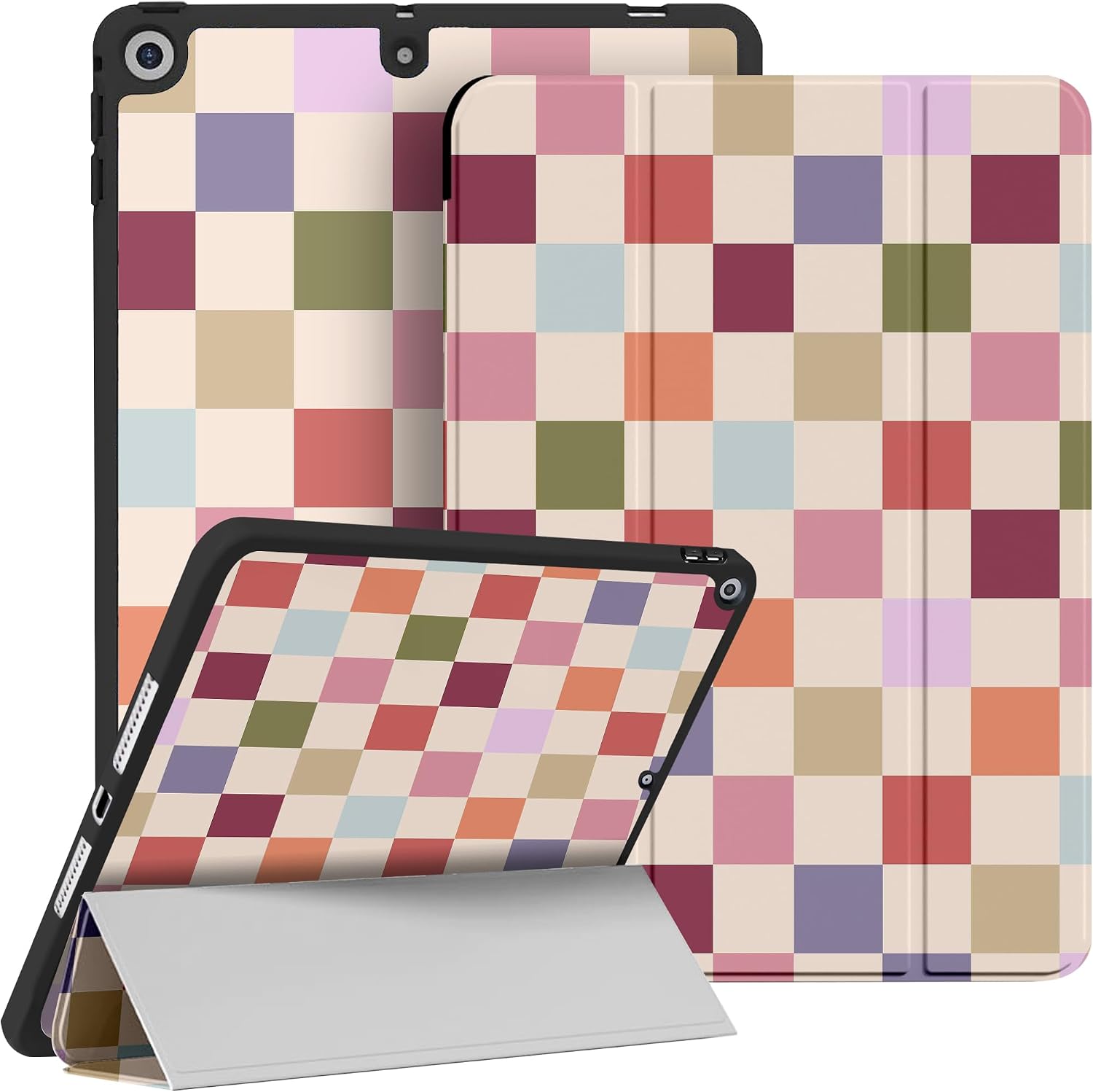 Case for iPad 9th/ 8th/ 7th Generation 10.2 inch 2021/2020/ 2019,Fashionable Pattern Case with Pencil Holder Trifold Smart Stand Cover (Colored Grid)