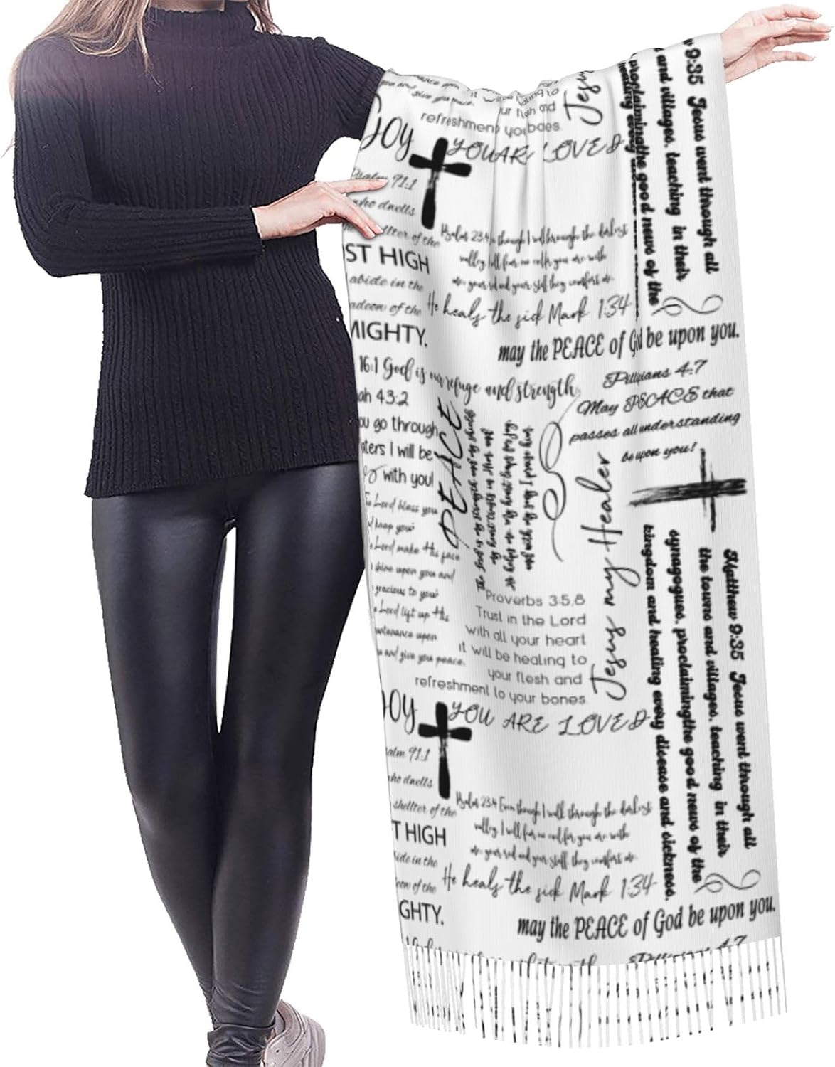 Prayer Shawls and Wraps for Women, Jesus Christian Gifts Bible Scarf Super Soft Fashion Shawl With Tassel