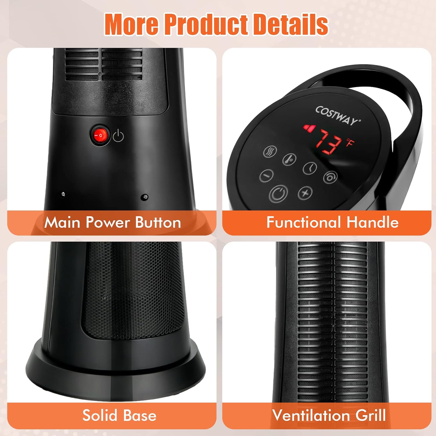 COSTWAY Space Heater for Indoor Use, 1500W PTC Ceramic Heater w/ 60° Oscillation, 3 Modes, 24H Timer & Overheat & Tip-Over Protection, Portable Electric Heater for Bedroom, Living Room, Office