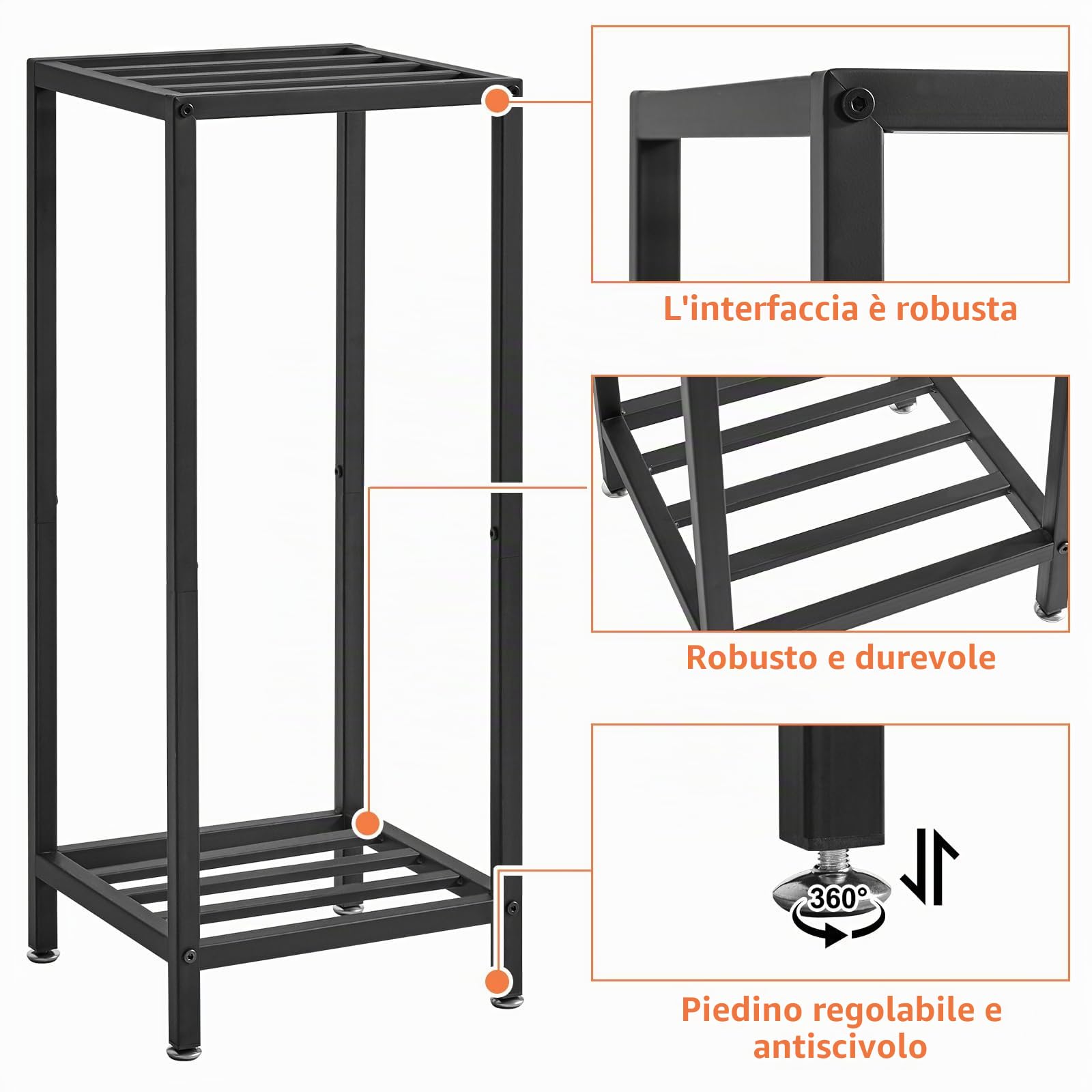 IBUYKE 2 Livelli Supporto per Piante da Interno, 76cm Alto Porta Piante in Metallo, Moderno Quadrato Porta Fiori da Interno Scaffale per Piante Porta per Giardino Balcone Soggiorno, Nero TMJ070B