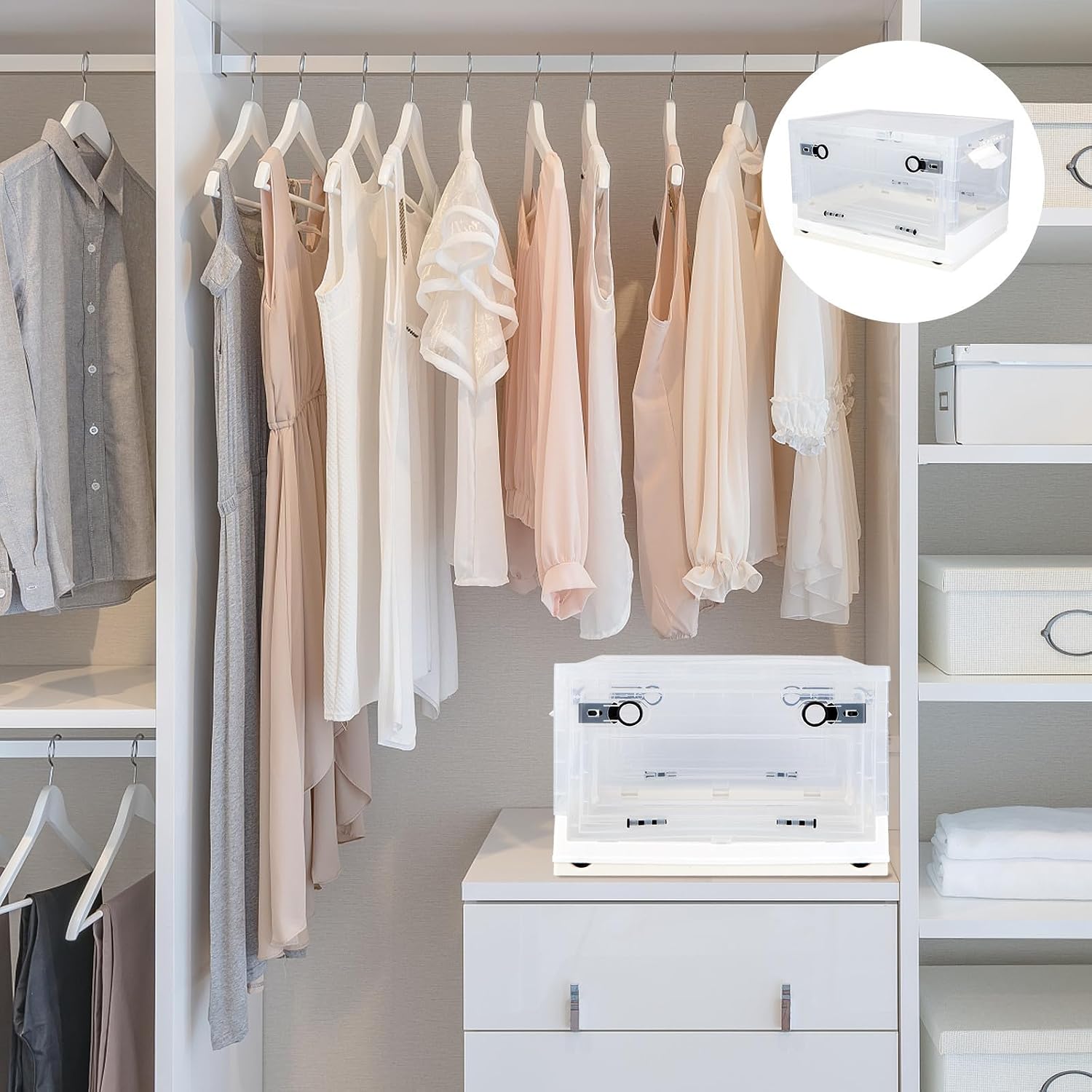 White Plastic Storage Box with Lid Strong Load Bearing and Large Capacity Storage Holder for Clothes Books and Dorm Organization Sturdy
