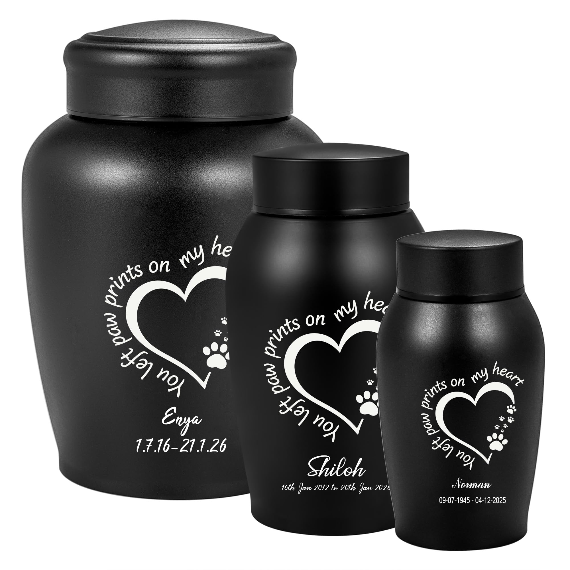 MQIGO Paw Prints Memorial Urn - Personalized Cremation Keepsake Engraved with “You Left Paw Prints on My Heart”, Stainless Steel Pet Ashes Urn, Sympathy Gift for Dog or Cat