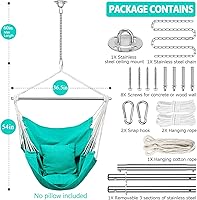 Vista 6 de Silla hamaca colgante con cuerda – Silla colgante para dormitorio, patio, interior, exterior, hamaca columpio de acero resistente con anillos