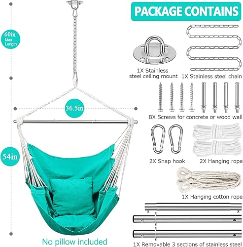 Miniatura 6 de Silla hamaca colgante con cuerda  Silla colgante para dormitorio, patio, interior, exterior, hamaca columpio de acero resistente con anillos