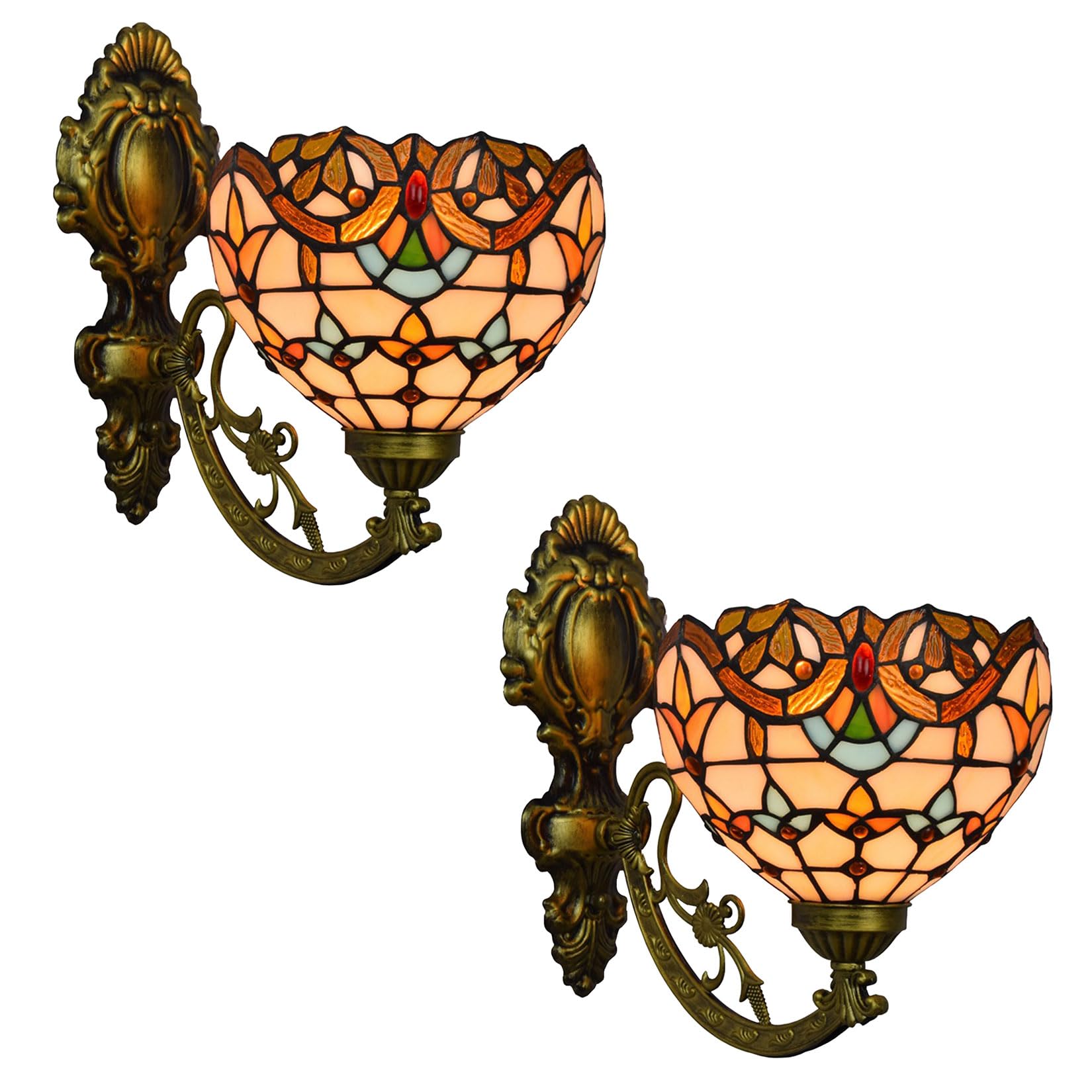 NHPJFDC Tiffany Style Wall Sconce, Stained Glass Bedside Set of 2 Wall Light for Living Room Hallway Bathroom Kitchen Cinema Study Decorative Wall Lamp,7.9inch(20cm)