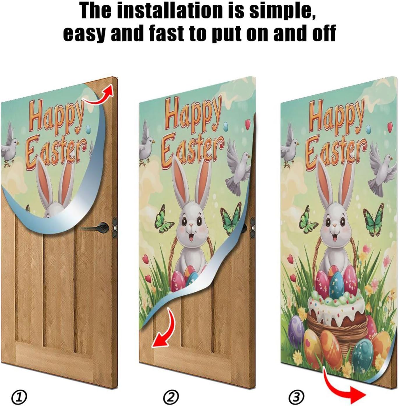 Happy Easter Door Cover Washable High Elastic Fabric Front Door Cover for Festive Party Home Decor,32x79Inch