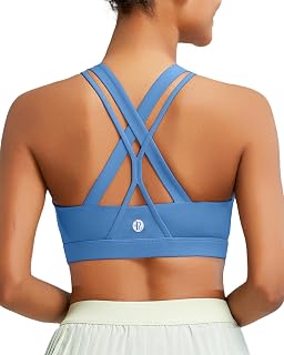 Sports Bras for Women, Criss-Cross Back Padded Strappy Sports Bras Medium Support Yoga Bra with Removable Cups