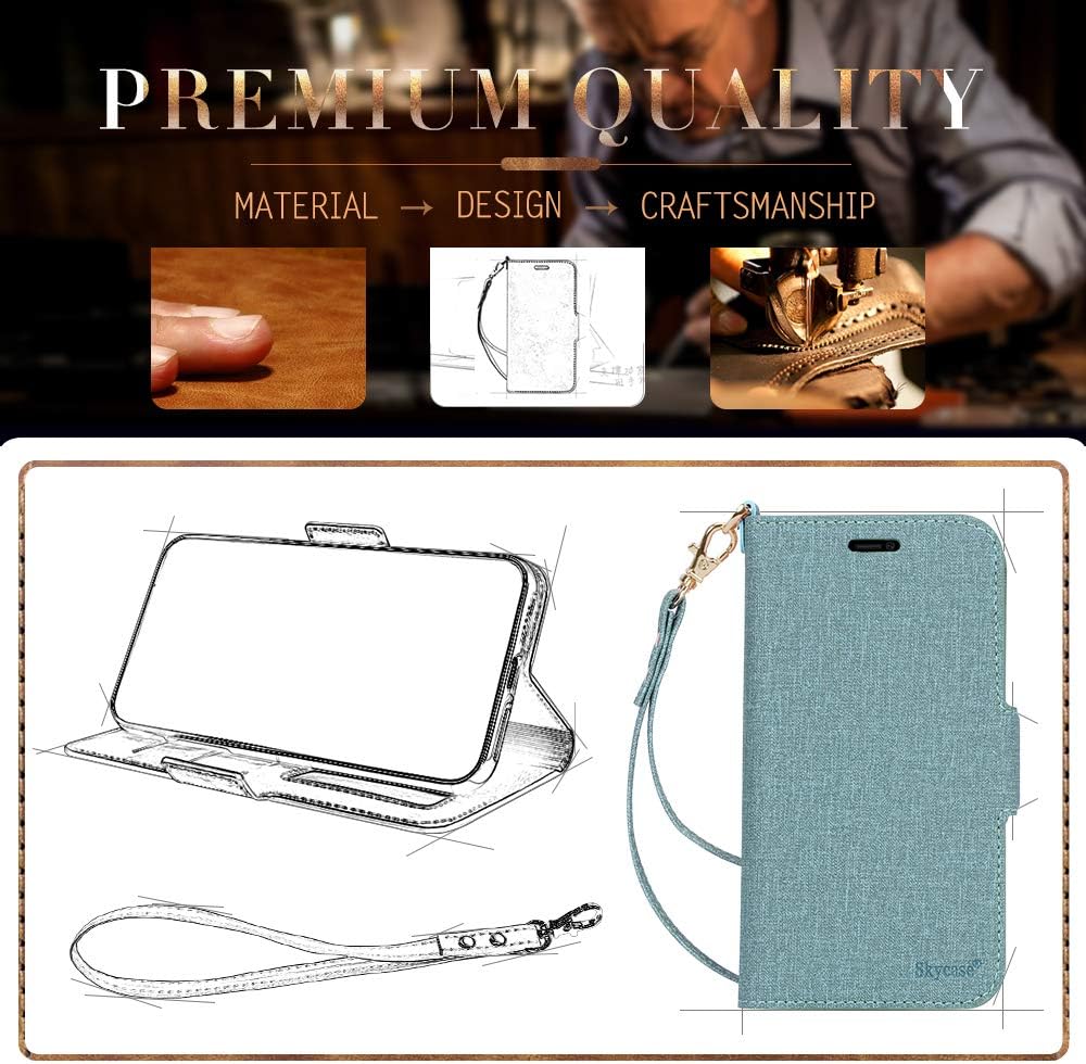 Skycase iPhone 11 Pro Case 5.8",[RFID Blocking] Handmade Flip Folio Wallet Case with Card Slots and Detachable Hand Strap for Apple iPhone 11 Pro 5.8" 2019, Green