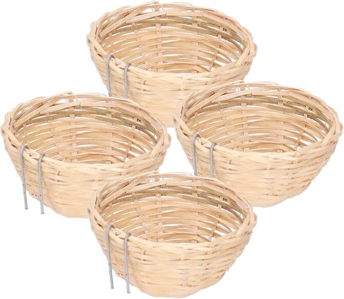 Miniatura 6 de TOPINCN 4 unids nido de pájaro, bambú hecho a mano tejiendo crianza reposo pájaro casa con gancho decoración para loros canarios