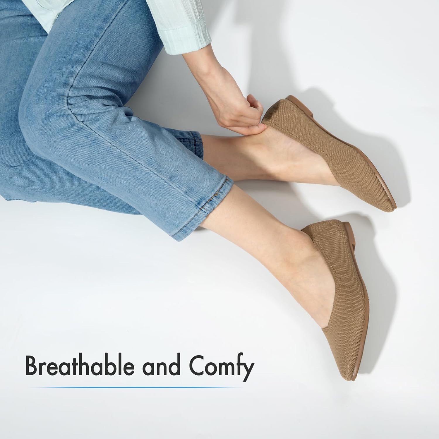 ATHMILE Pointed Toe Flats for Women Dressy Bronze Work Shoes Business Casul Knit Ballet Flats Slip on Office Ladies Comforttable Dress - Image 2