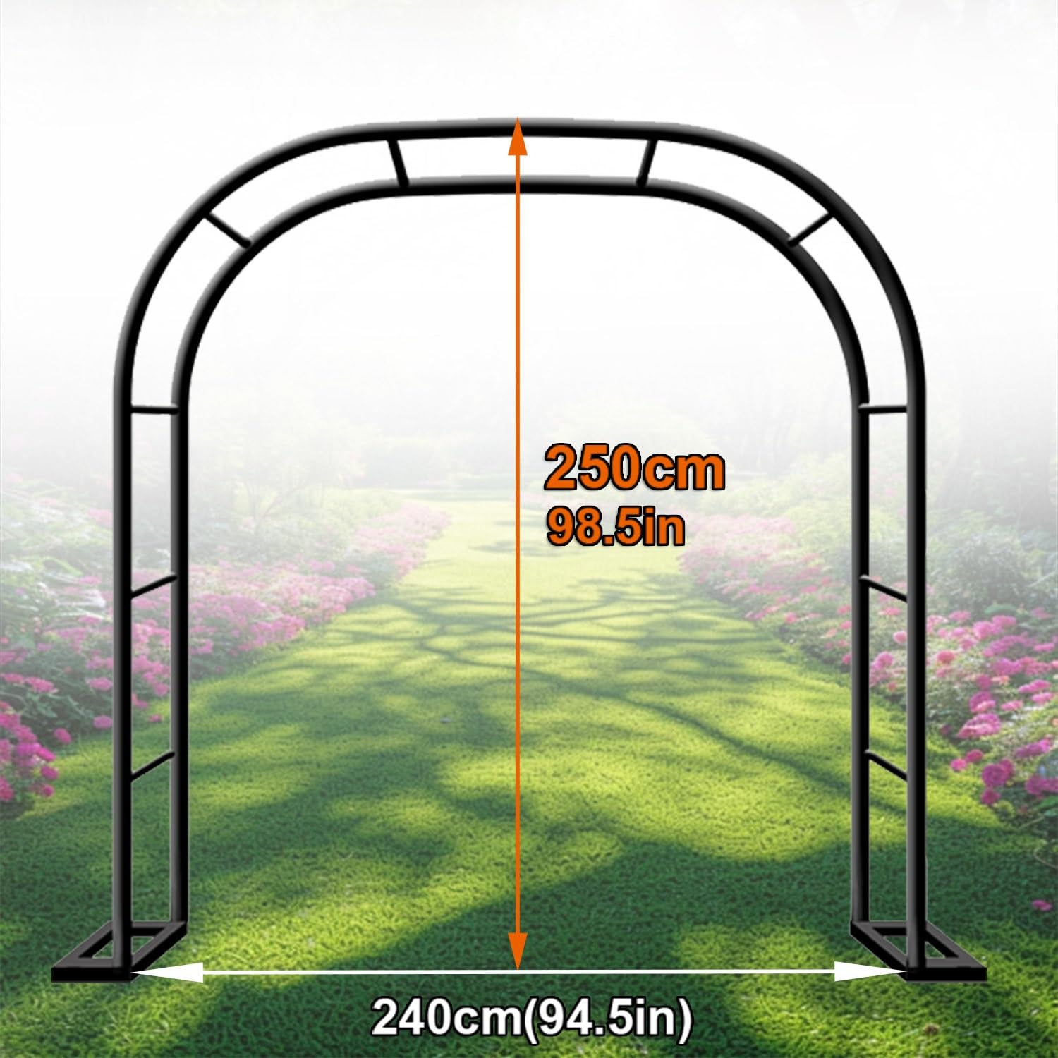 Arco nuziale in metallo per esterni, arco con rose rampicanti bianche per eventi in giardino, 240 cm di larghezza x 220 cm di altezza, elegante decorazione per cerimonie, sfondo per matrimoni durevole