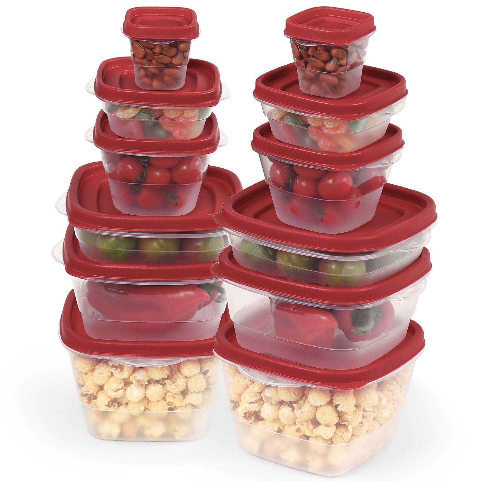 Rainberg Red, Grey And Black 50 Pcs Food Storage Set, Food Storage Containers, Cereal Storage Containers, Food Containers With Lids, Food Storage, Microwave And Freezer Safe, Bpa Free. (Red)