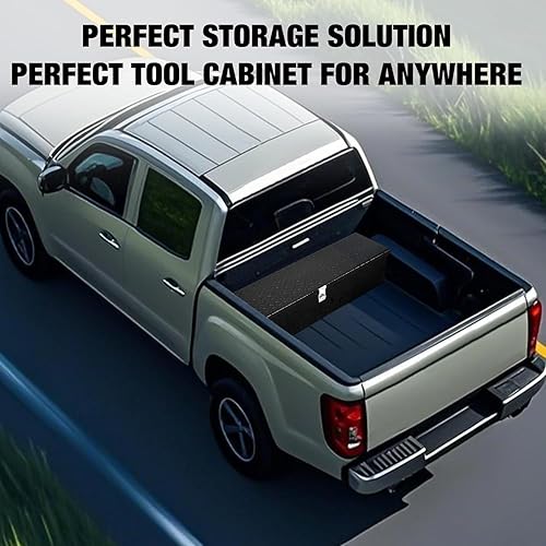 Miniatura 6 de Caja de herramientas de aluminio resistente de 30 pulgadas con estante deslizante, caja de herramientas de placa de diamante para camioneta,