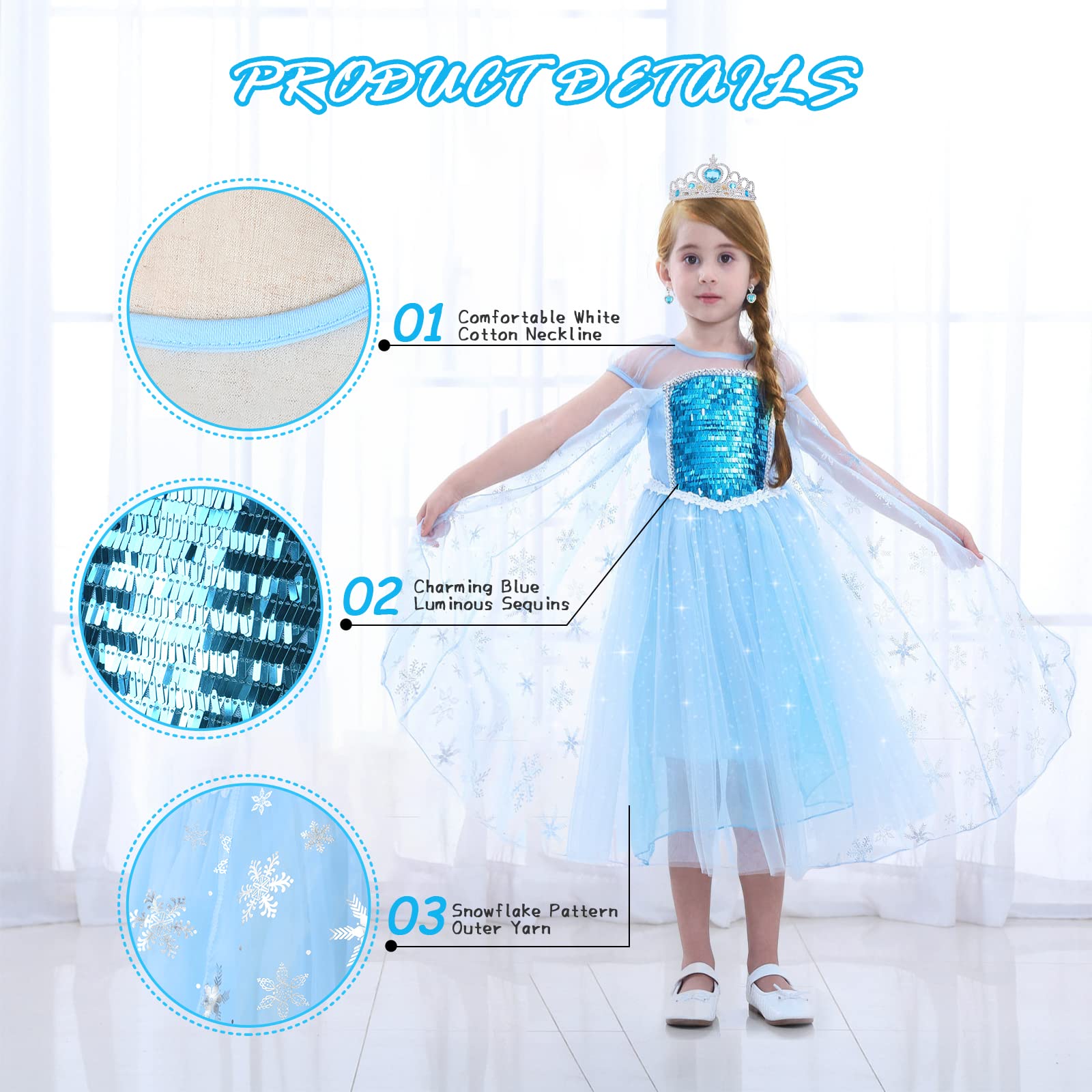 URAQT Elsa Dress, Elsa Costume with Elsa Dress Up Accessories Set