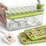 FLAGPOWER Ice Cube Tray with Lid and Bin, Upgraded One Button Release Ice Cube Trays, Tiny Ice Cube Maker Molds for Freezer with Container, Crushed Ice Tray for Chilling Drinks Coffee Juice Wine