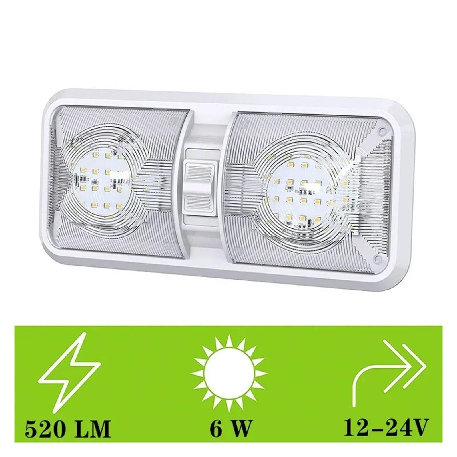 Lampada da soffitto a LED for camper con doppia cupola e interruttore ON/OFF, illuminazione interna for auto/camper/roulotte/camper/barca, 12 V, bianco naturale(24 LED- White)
