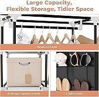 Vista 7 de VTRIN Portable Closet Wardrobe for Hanging Clothes 57.3 Inch Large Capacity Clothes Rack with Cover, 10 Storage Organizer Shelves, 1 Hanging Rods
