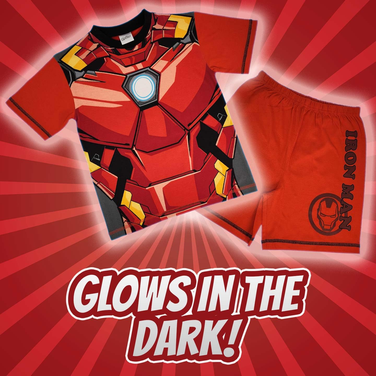 Marvel Pijama Corto Ironman Avengers con Parte Delantera Que Brilla en la Oscuridad