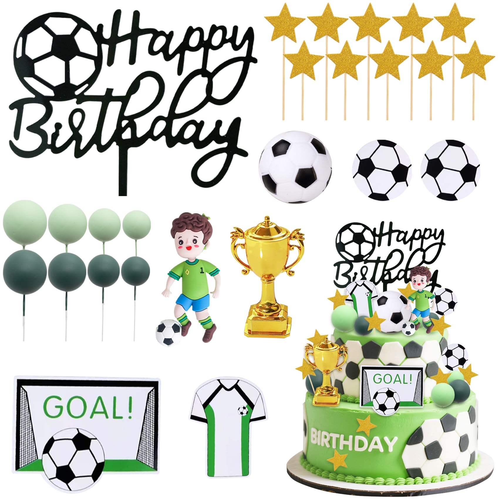 Tazuxetuqe 26 Pieces Football Cake Decorations Soccer Cake Themes Adornments For Birthday Party