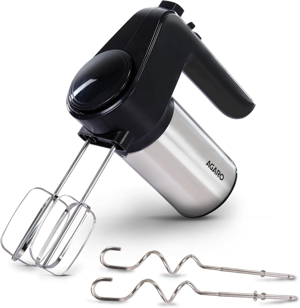 AGARO Elegant Hand Mixer, 300 Watts, Stainless Steel, 6 Interchangeable Speed Settings, Turbo Function, Interchangeable Beaters and Dough Hook Accessories for Mixing, Whisking, Beating, Kneading