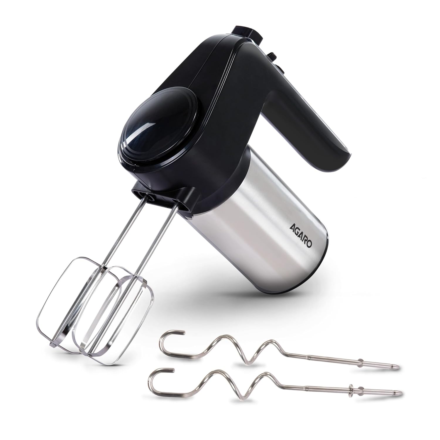 AGARO Elegant Hand Mixer, 300 Watts, Stainless Steel, 6 Interchangeable Speed Settings, Turbo Function, Interchangeable Beaters and Dough Hook Accessories for Mixing, Whisking, Beating, Kneading AGARO Elegant Hand Mixer, 300 Watts, Stainless Steel, 6 Interchangeable Speed Settings, Turbo Function, Interchangeable Beaters and Dough Hook Accessories for Mixing, Whisking, Beating, Kneading