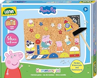 Lena® Peppa Pig Hammer Game - Creative Set with 44 Colourful Plates, Hammer, Nails and Cork Board, from 3 Years