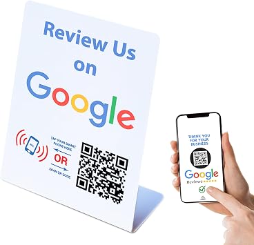 Google Review Stand - Touchless QR Code and NFC Tag - Tap & Scan Cards for Small Business Marketing - Boost Your Business Reviews