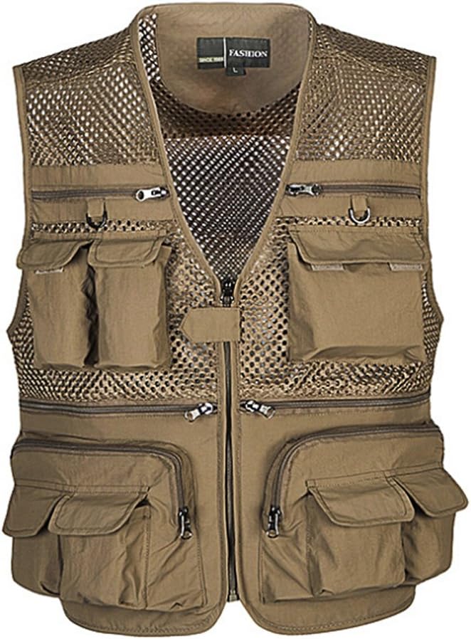 Ziker Men's Mesh Breathable Openwork Camouflage Journalist Photographer Fishing Vest Waistcoat Jacket Coat